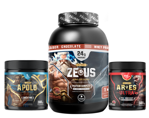 Pack Whey Protein ZeusComplex 1 kg + Creatina + pre entreno Chocolate.-0