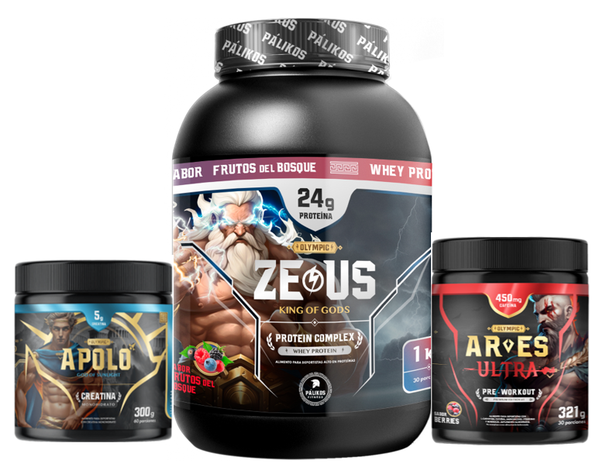 Pack Whey Protein ZeusComplex 1 kg + Creatina + pre entreno Frutos del bosque-0