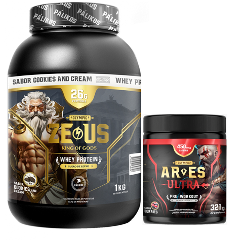 Proteina Zeus 1kg Cookies and Creams + Ares Ultra 450 mg cafeina.-0