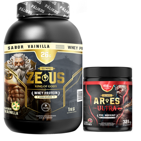 Proteina Zeus 1kg Vainilla + Ares Ultra 450 mg cafeina.-0