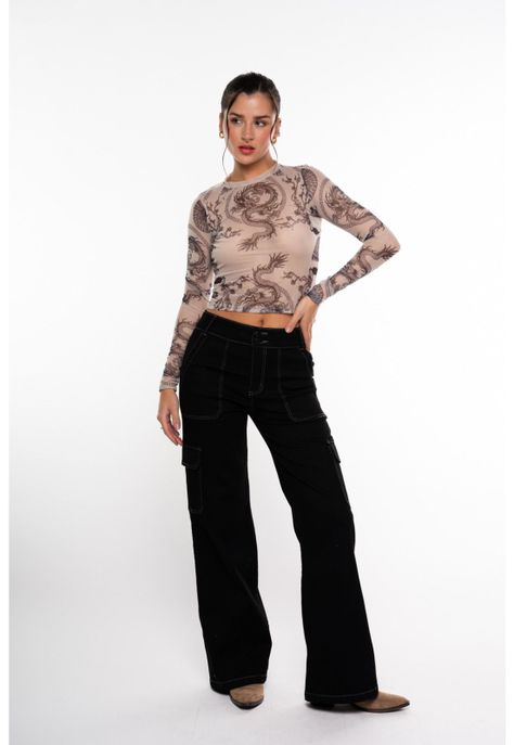 Jeans Naos Palazzo Cargo Hilo Contratono Negro Efesis-0