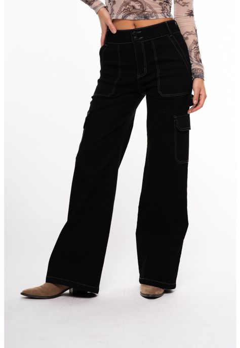 Jeans Naos Palazzo Cargo Hilo Contratono Negro Efesis-1