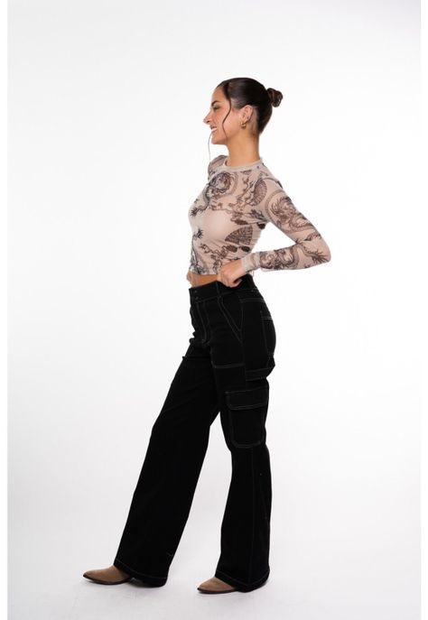 Jeans Naos Palazzo Cargo Hilo Contratono Negro Efesis-2