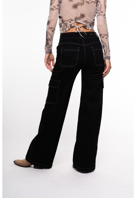 Jeans Naos Palazzo Cargo Hilo Contratono Negro Efesis-3