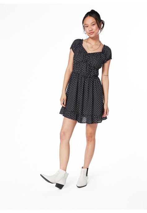 VESTIDO ROCHE BARDOT ESPALDA ELASTICADA NEGRO-1