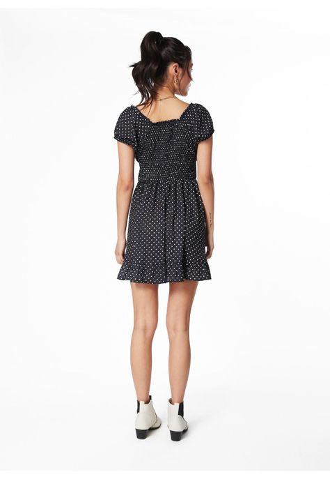 VESTIDO ROCHE BARDOT ESPALDA ELASTICADA NEGRO-3