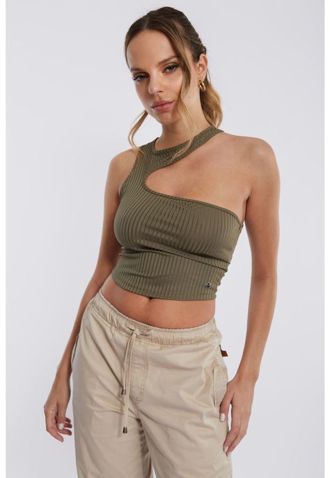 Polera Felisa Crop Asimétrica Verde Efesis-0
