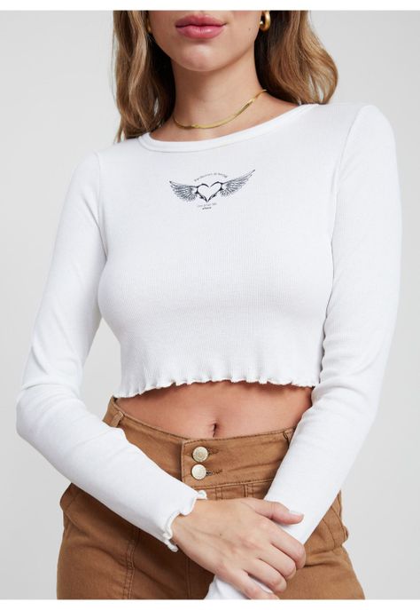 Polera Renny Crop Rulet y Estampado Color Crudo Efesis-1