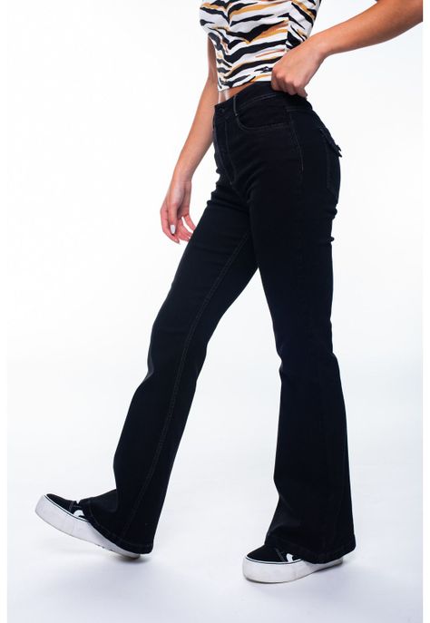 Jeans Feel Flare Hilo Contratono Tapetas Bolsillo Negro Efesis-1