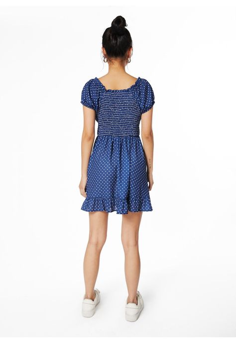 VESTIDO ROCHE BARDOT ESPALDA ELASTICADA AZUL-3