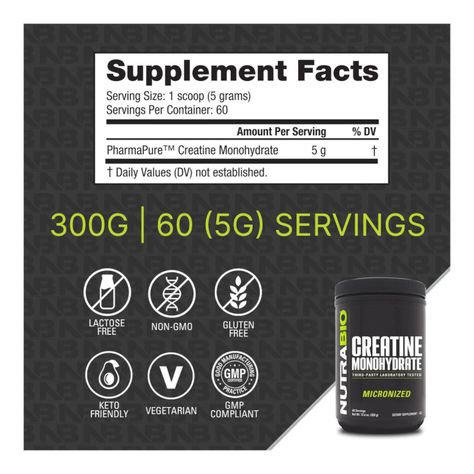 CREATINA MONOHIDRATADA - NUTRABIO - 300 GR - 60 SV-1