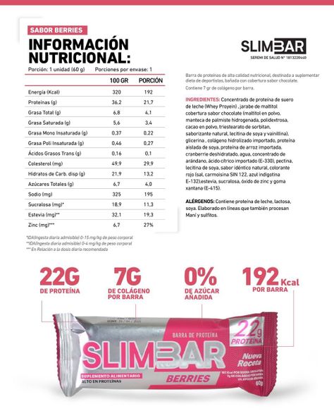 Box de  12 Barras de proteína - 22gr de proteína - SlimBar - Berries-2