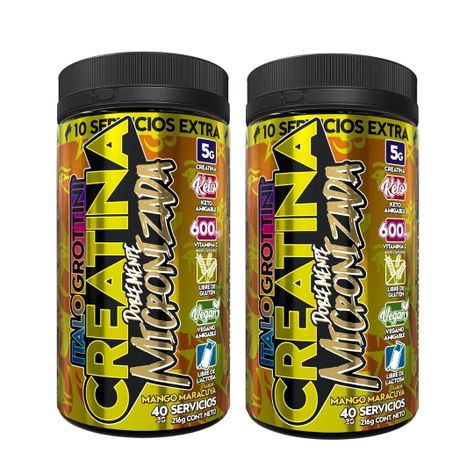 2 FRASCOS CREATINA MONOHIDRATO - 40 SERV C/U - Italo grottini - MANGO MARACUYA-0