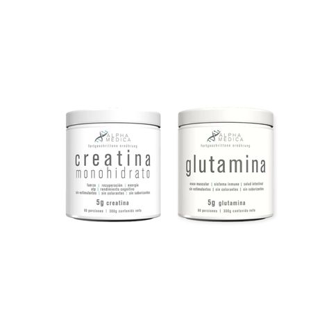 PACK CREATINA MONOHIDRATADA 300GR + GLUTAMINA 300GR - ALPHA MEDICA-0
