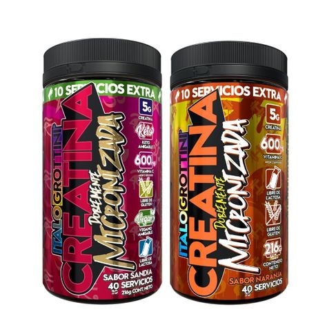2 FRASCOS CREATINA MONOHIDRATO - 40 SERV C/U - Italo grottini - SANDIA Y NARANJA-0