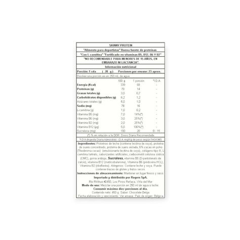 SKINNY PROTEINA 450G 22 SERVICIOS CHOCOLATE BELGA - EASY BODY-1