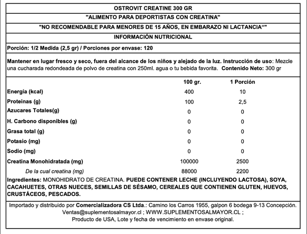 CREATINA MONOHIDRATADA 300GR - OSTROVIT  SIN SABOR-1