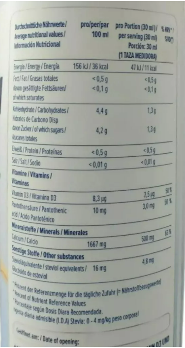 PACK CALCIO LIQUIDO 1LITRO NARANJA MAS VITAMINA D -2