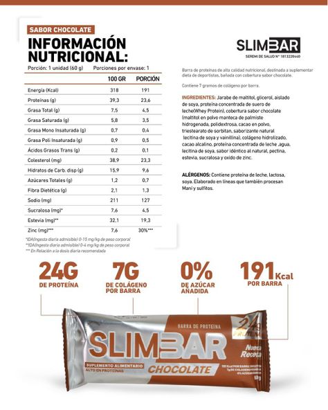 Box de 12 Barras de proteína 23gr de proteína 60gr Slimbar Chocolate-2
