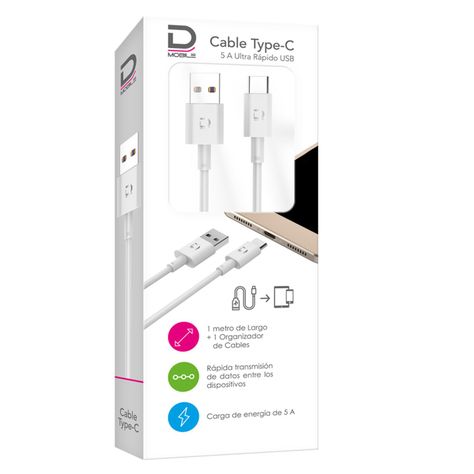 Cable Typec 5A Blanco 1 metro Datacom Pronobel-0