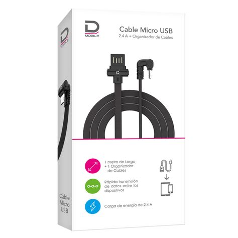 Cable MicroUSB 2.4A Negro 1 metro Datacom Pronobel-0