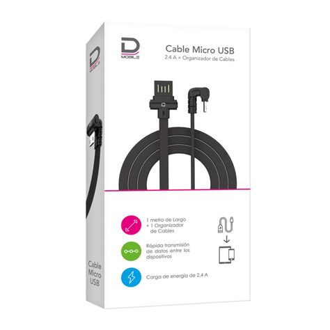 Cable MicroUSB 2.4A Negro 1 metro Datacom Pronobel-1