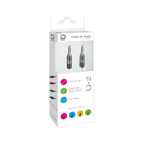 Cable Audio 3.5 a 3.5 PVC Punta Metal Plata 1 metro Datacom-0