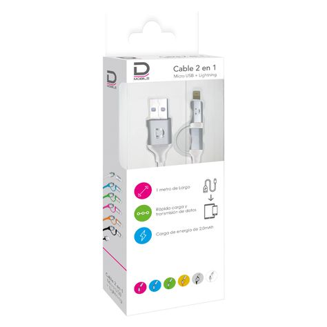 Cable Dual Micro USB + I5 2A Blan 1M Datacom Pronobel-1