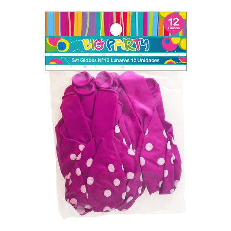 Set 12 Un. Globo Impresos Lunares Fucsia Big Party-0