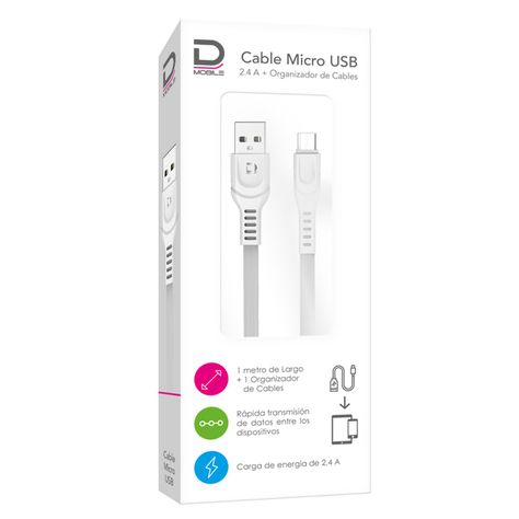 Cable MicroUSB 2.4A Blanco 1 metro Datacom Pronobel-0