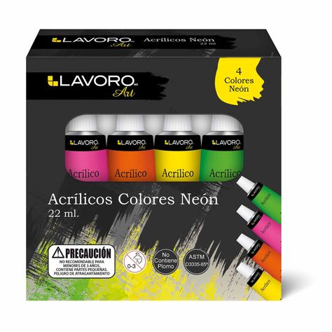 Pintura Acrilica 4 Colores Neon 4 Lavoro-0