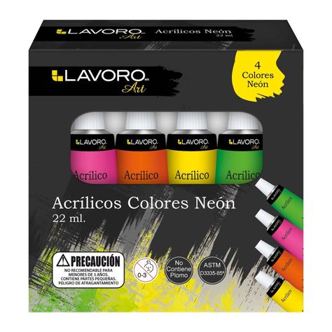 Pintura Acrilica 4 Colores Neon 4 Lavoro-1