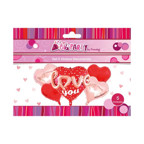 Set 5 Globos Corazon Love You San Valentin Big Party-0
