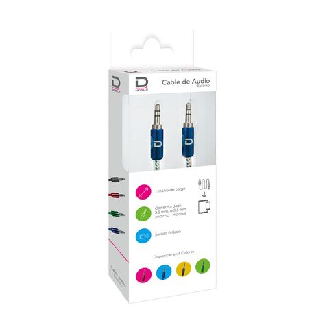 Cable Audio 3.5 a 3.5 Punta Metal Azul 1 metro-1