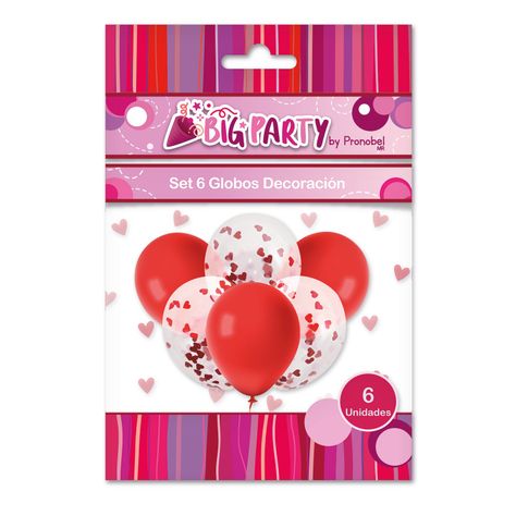 Set 6 Globos Rojo + Confetti Corazon San Valentin Big Party-0