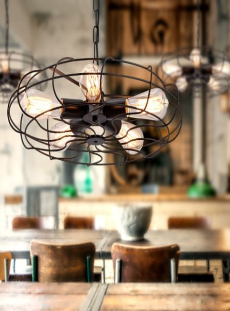 Lampara Colgante Metalica Negra Vintage Industrial forma de ventilador 5 Soquetes -2