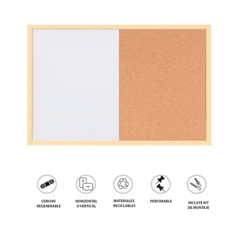 Pizarra Corcho + Magnética 60x40cm MDF Pastel Amarillo-1