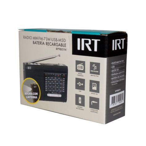 RADIO IRT 9 BANDAS RECARGABLE  AM/FM/SW/USB/MSD I005RP9B01N-1