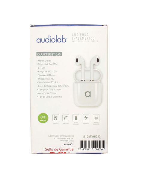 AUDIFONO EARPOD TWS BLANCO AUDIOLAB S104TWS013-4