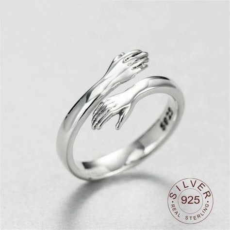 Anillo Abrazo Plata real Sterlina 925 abrazo amor joyeria fina retro anillo de moda-3
