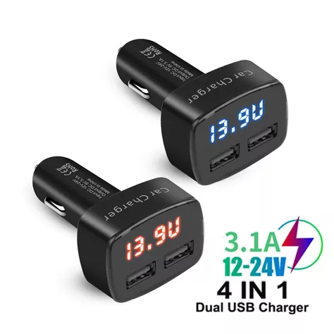 Cargador De Celular Auto 3.1A Voltimetro Termometro-1