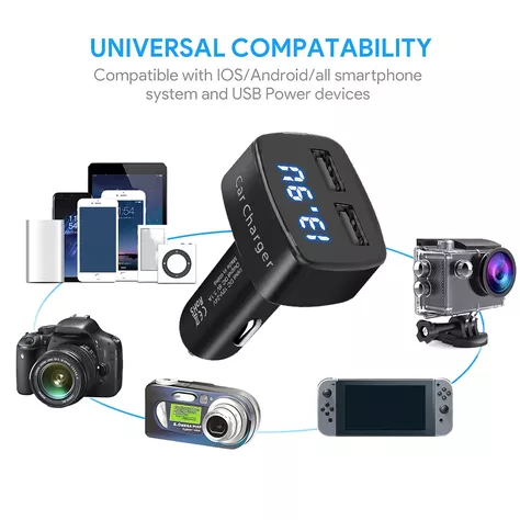 Cargador De Celular Auto 3.1A Voltimetro Termometro-3