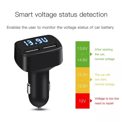 Cargador De Celular Auto 3.1A Voltimetro Termometro-4