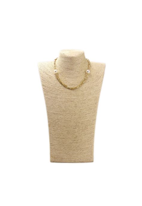 Collar de cadena con 2 perlas Plateado-0