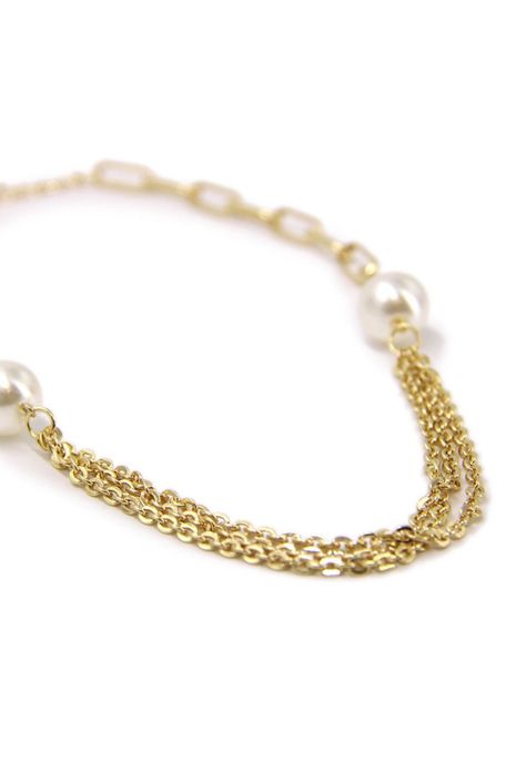 Collar de cadena con 2 perlas Plateado-1