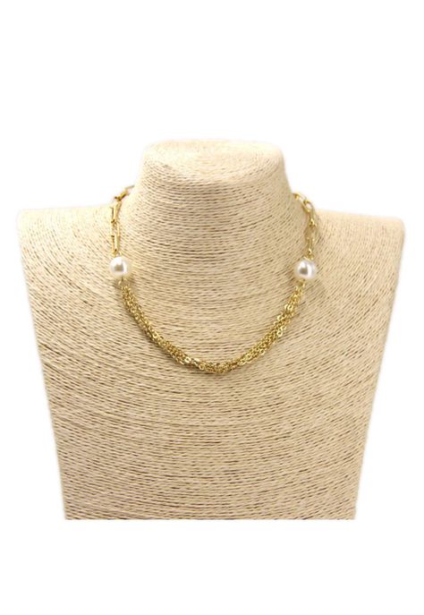 Collar de cadena con 2 perlas Plateado-2