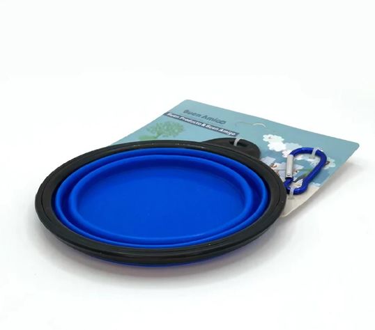 Plato De Goma Plegable Portátil Mascotas Perro Gato Silicon Azul-0