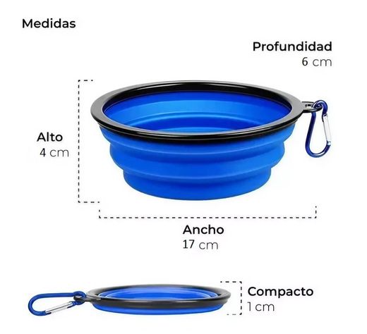 Plato De Goma Plegable Portátil Mascotas Perro Gato Silicon Azul-1