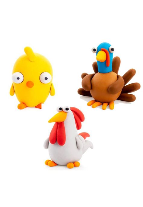 Aves de la Granja: Pollo, Pavo, Gallo 6 Potes Hey Clay-2
