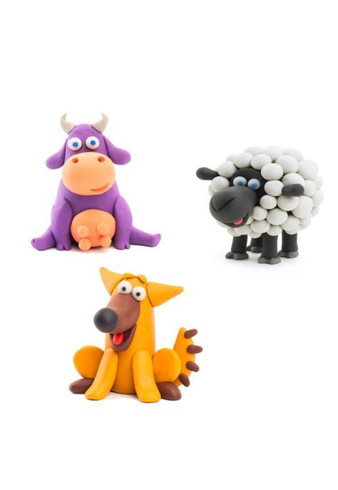 Animales: Vaca, Perro, Oveja 6 Potes Hey Clay-3